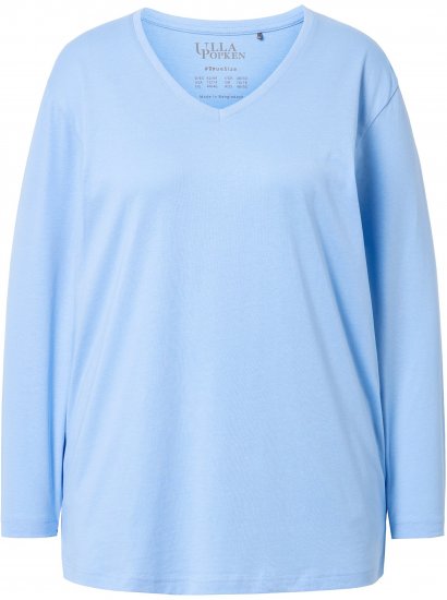 Ulla Popken Back To Basics V-Neck Relaxed Fit Cotton Tee Light Blue - T-paidat - 