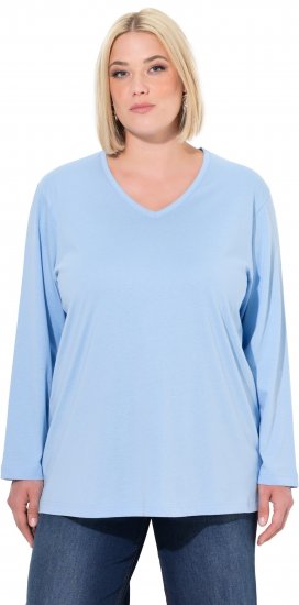 Ulla Popken Back To Basics V-Neck Relaxed Fit Cotton Tee Light Blue - T-paidat - 