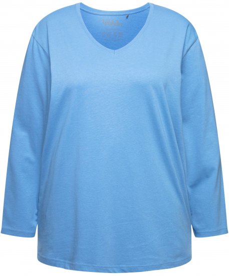 Ulla Popken Back To Basics V-Neck Relaxed Fit Cotton Tee Light Cornflower - T-paidat - 