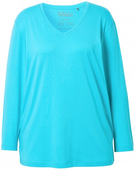 Ulla Popken Back To Basics V-Neck Relaxed Fit Cotton Tee Deep Aqua - T-paidat - 