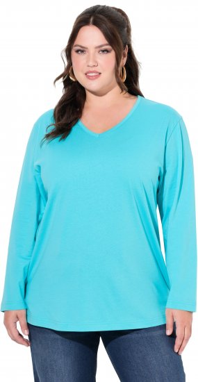 Ulla Popken Back To Basics V-Neck Relaxed Fit Cotton Tee Deep Aqua - T-paidat - 
