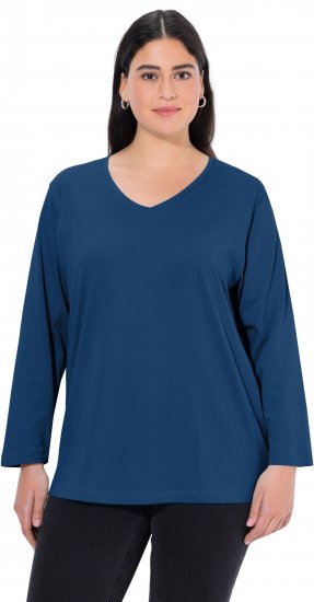 Ulla Popken Back To Basics V-Neck Relaxed Fit Cotton Tee Dark Blue - T-paidat - 
