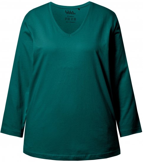 Ulla Popken Back To Basics V-Neck Relaxed Fit Cotton Tee Teal Green - T-paidat - 