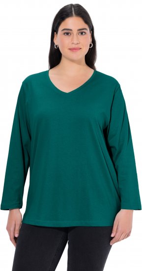 Ulla Popken Back To Basics V-Neck Relaxed Fit Cotton Tee Teal Green - T-paidat - 