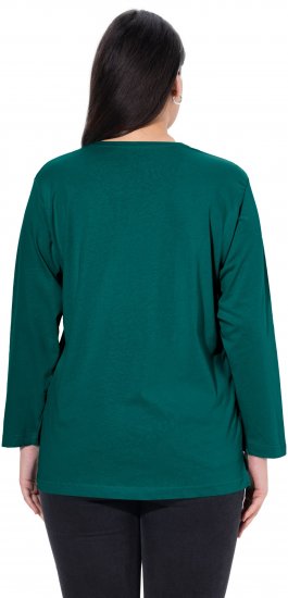 Ulla Popken Back To Basics V-Neck Relaxed Fit Cotton Tee Teal Green - T-paidat - 