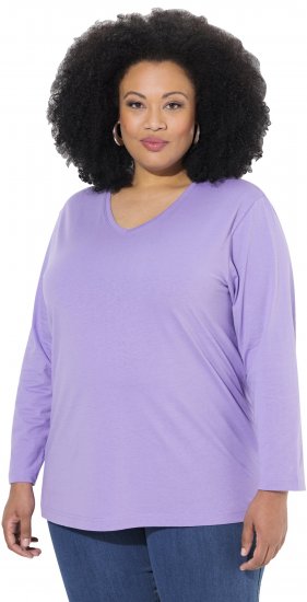 Ulla Popken Back To Basics V-Neck Relaxed Fit Cotton Tee Pale Lilac - T-paidat - 