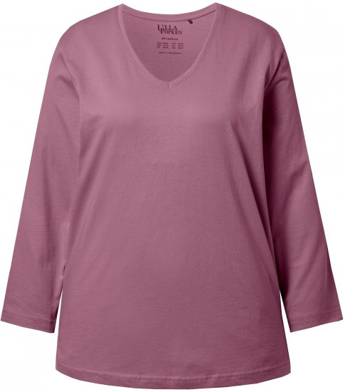 Ulla Popken Back To Basics V-Neck Relaxed Fit Cotton Tee Dark Rose - T-paidat - 