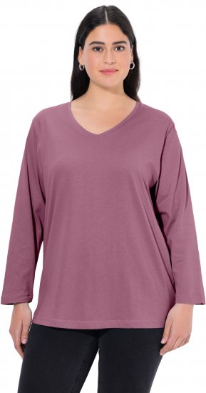 Ulla Popken Back To Basics V-Neck Relaxed Fit Cotton Tee Dark Rose - T-paidat - 