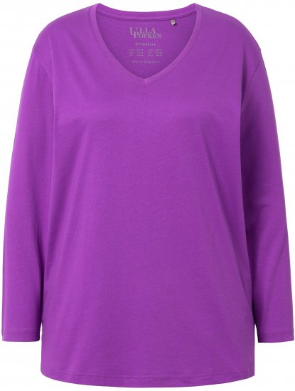 Ulla Popken Back To Basics V-Neck Relaxed Fit Cotton Tee Purple - T-paidat - 