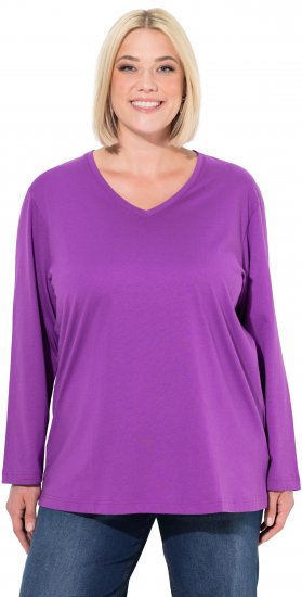 Ulla Popken Back To Basics V-Neck Relaxed Fit Cotton Tee Purple - T-paidat - 