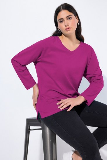 Ulla Popken Back To Basics V-Neck Relaxed Fit Cotton Tee Berry - T-paidat - Naisten t-paidat