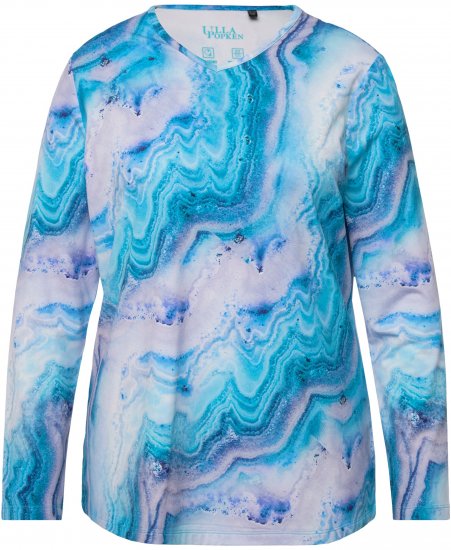 Ulla Popken Marble Ski Top with Gaiter Bright Turquoise - Painetut T-paidat naisille - 