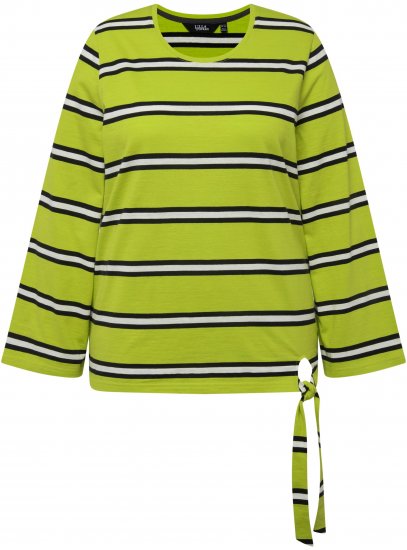Ulla Popken Striped Hem Long Sleeve Tee Apple Green - Painetut T-paidat naisille - 
