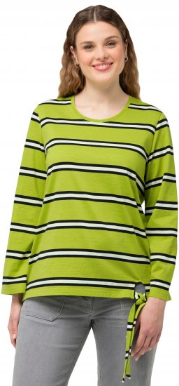 Ulla Popken Striped Hem Long Sleeve Tee Apple Green - Painetut T-paidat naisille - 