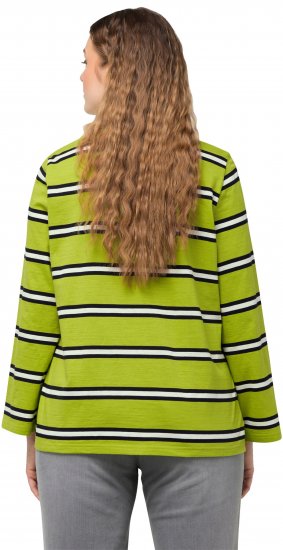 Ulla Popken Striped Hem Long Sleeve Tee Apple Green - Painetut T-paidat naisille - 