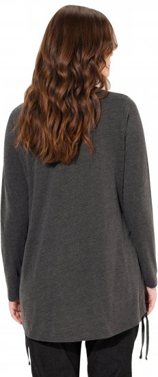 Ulla Popken Tie Hem Long Sleeve Graphic Tee Charcoal Grey Melange - Painetut T-paidat naisille - 