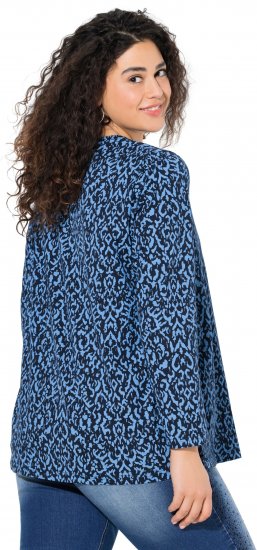 Ulla Popken Geometric Print 3/4 Sleeve Pleated Tee Navy Blue - Painetut T-paidat naisille - 