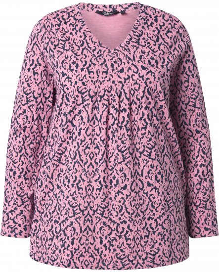 Ulla Popken Geometric Print 3/4 Sleeve Pleated Tee Raspberry - Painetut T-paidat naisille - 