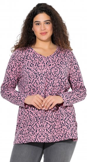 Ulla Popken Geometric Print 3/4 Sleeve Pleated Tee Raspberry - Painetut T-paidat naisille - 