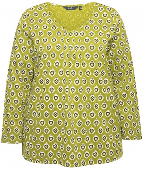 Ulla Popken Allover Graphic Long Sleeve Tee Avocado Green - Painetut T-paidat naisille - 