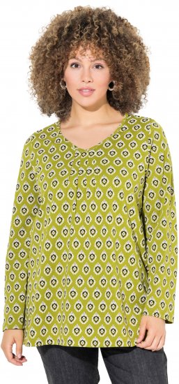 Ulla Popken Allover Graphic Long Sleeve Tee Avocado Green - Painetut T-paidat naisille - 