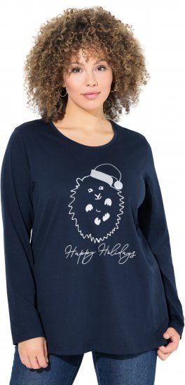Ulla Popken Metallic Graphic Holiday Tee Navy - Painetut T-paidat naisille - 
