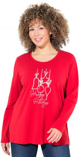 Ulla Popken Metallic Graphic Holiday Tee Salsa Red - Painetut T-paidat naisille - 