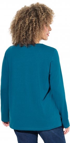 Ulla Popken Metallic Graphic Holiday Tee Teal - Painetut T-paidat naisille - 