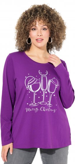 Ulla Popken Metallic Graphic Holiday Tee Dark Purple - Painetut T-paidat naisille - 