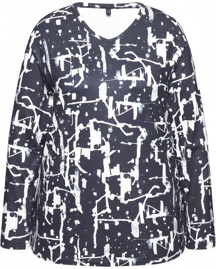 Ulla Popken Quick Drying Abstract Print Tee Black - Painetut T-paidat naisille - 
