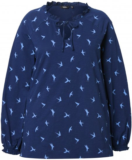 Ulla Popken Swallow Print Long Sleeve Tee Ink Blue - Painetut T-paidat naisille - 
