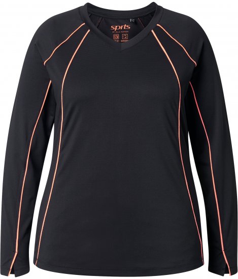 Ulla Popken UPF 50+ Contrast Piping Long Sleeve Tee Black - Painetut T-paidat naisille - 