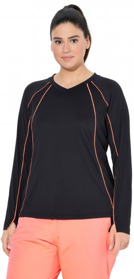 Ulla Popken UPF 50+ Contrast Piping Long Sleeve Tee Black - Painetut T-paidat naisille - 