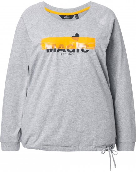 Ulla Popken Magic Feeling Long Sleeve Graphic Tee Light Grey Melange - Painetut T-paidat naisille - 