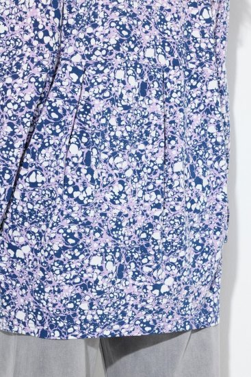 Ulla Popken Allover Printed Pleated Long Sleeve Tee Dark Blue - Painetut T-paidat naisille - Printti-t-paidat naisille