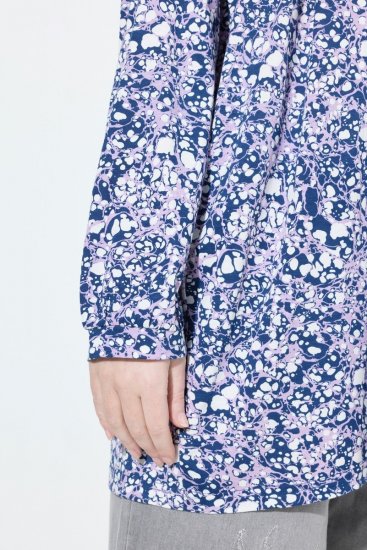 Ulla Popken Allover Printed Pleated Long Sleeve Tee Dark Blue - Painetut T-paidat naisille - Printti-t-paidat naisille