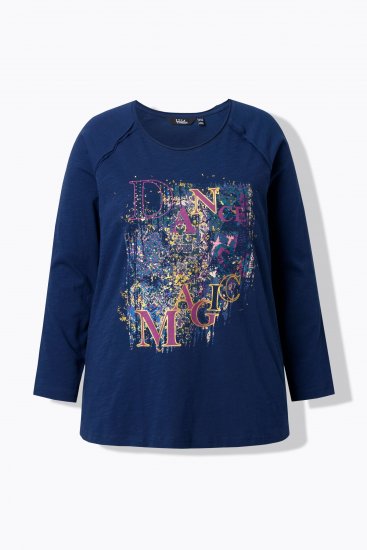 Ulla Popken Inverted Seam Long Sleeve Graphic Tee Ink Blue - T-paidat - 