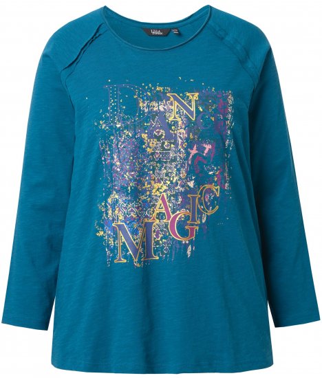 Ulla Popken Inverted Seam Long Sleeve Graphic Tee Teal - Painetut T-paidat naisille - 