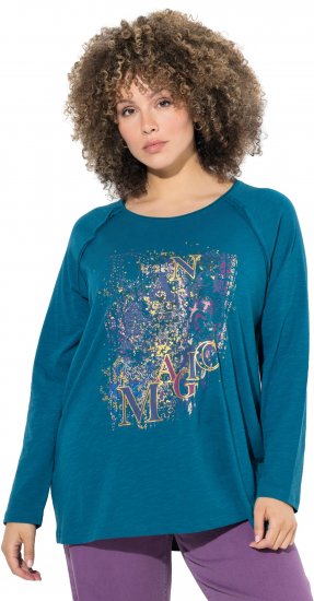 Ulla Popken Inverted Seam Long Sleeve Graphic Tee Teal - Painetut T-paidat naisille - 
