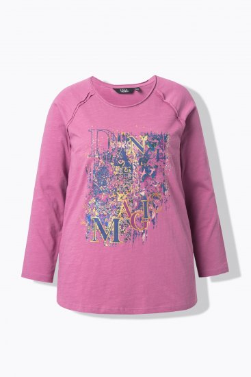 Ulla Popken Inverted Seam Long Sleeve Graphic Tee Dark Rose - Painetut T-paidat naisille - 