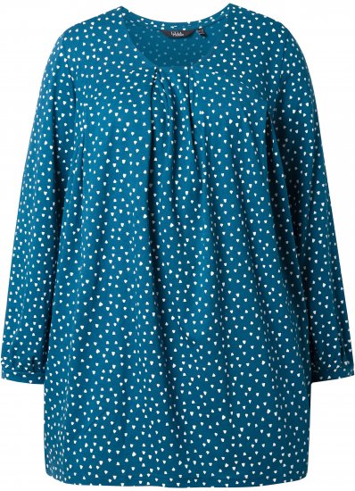 Ulla Popken Pleated Confetti Print Long Sleeve Tee Teal - Painetut T-paidat naisille - 