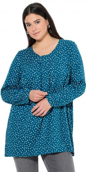 Ulla Popken Pleated Confetti Print Long Sleeve Tee Teal - Painetut T-paidat naisille - 