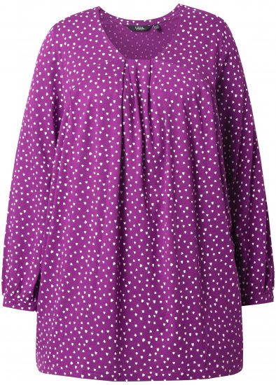 Ulla Popken Pleated Confetti Print Long Sleeve Tee Light Plum - Painetut T-paidat naisille - 