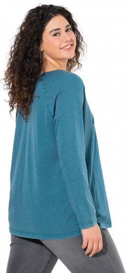 Ulla Popken Dream Rhinestone Lettering Long Sleeve Tee Teal - Painetut T-paidat naisille - 