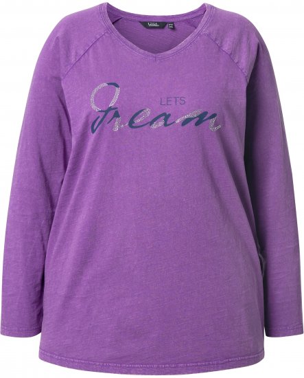 Ulla Popken Dream Rhinestone Lettering Long Sleeve Tee Light Plum - Painetut T-paidat naisille - 
