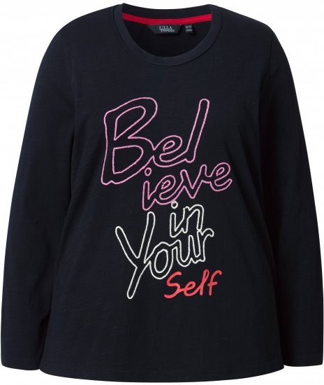 Ulla Popken Motivational Graphic Long Sleeve Tee Black - Painetut T-paidat naisille - 