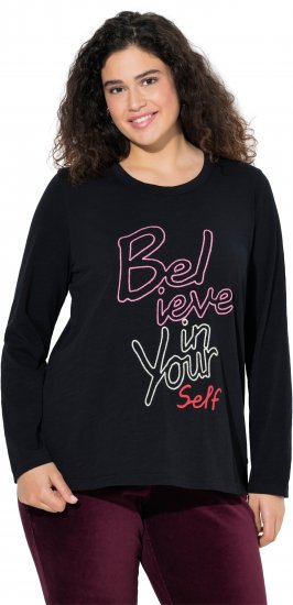 Ulla Popken Motivational Graphic Long Sleeve Tee Black - Painetut T-paidat naisille - 