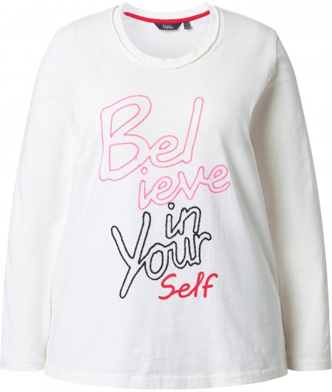 Ulla Popken Motivational Graphic Long Sleeve Tee Off-White - Painetut T-paidat naisille - 