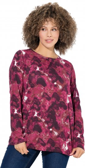 Ulla Popken Abstract Print Long Sleeve Tee Dark Ruby - Painetut T-paidat naisille - 