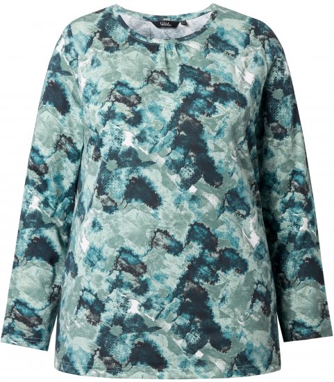 Ulla Popken Abstract Print Long Sleeve Tee Teal Green - Painetut T-paidat naisille - 